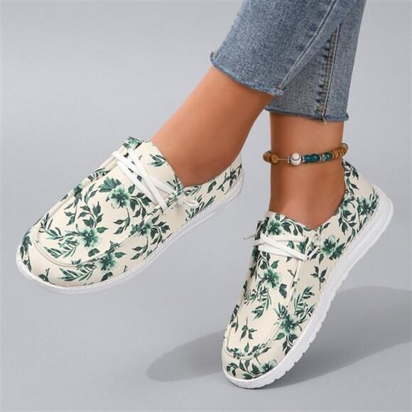 Printed Round Toe Flat Sneakers - Picture 4 of 5